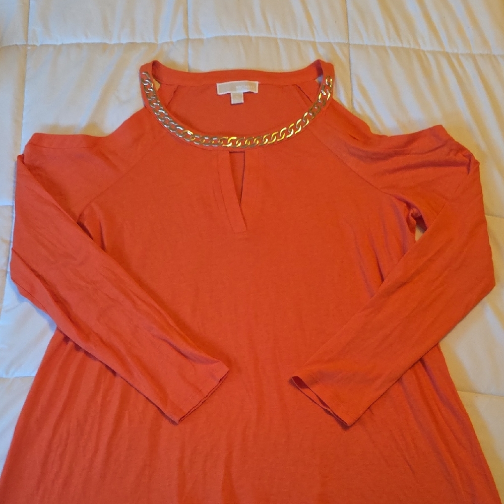 Michael Kors Orange Shoulder Top with Chain Detail